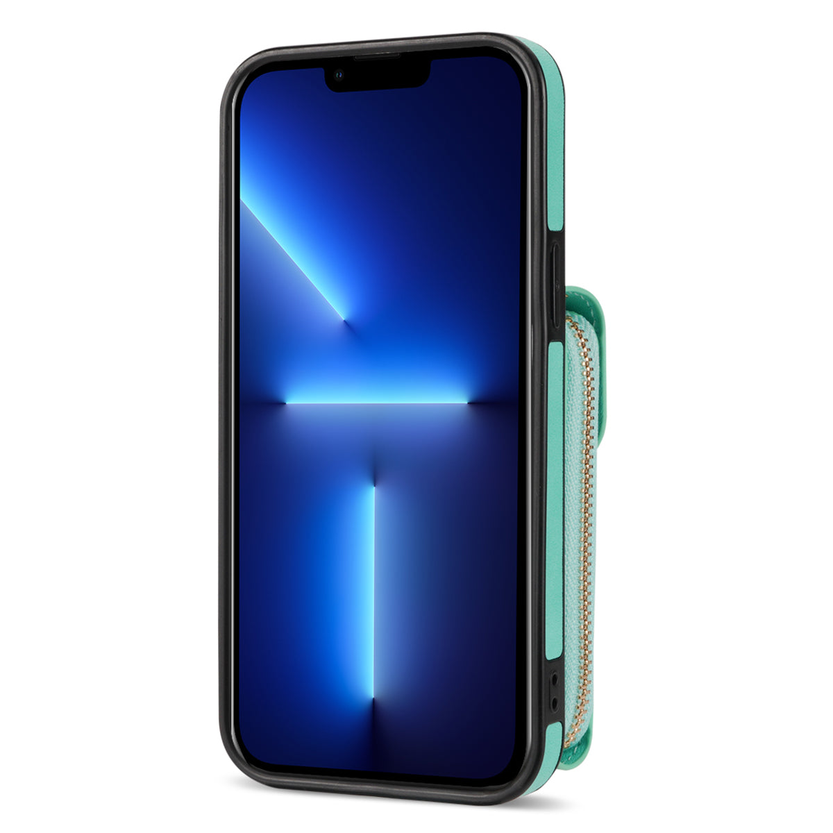 For iPhone 13 Pro 6.1 inch PU Leather + TPU Back Case Zipper Card Holder Kickstand Phone Cover with Shoulder Strap