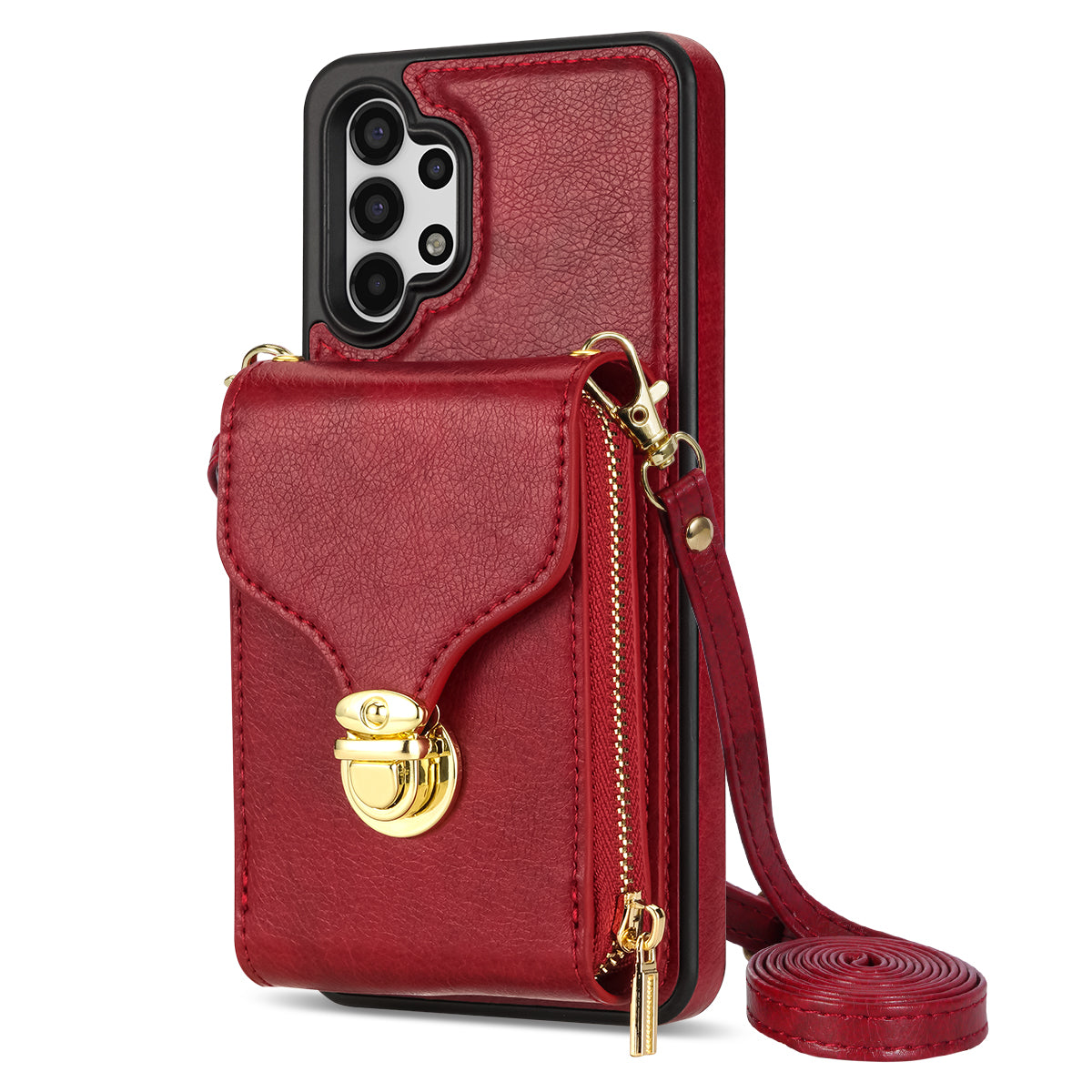 Zipper Phone Case for Samsung Galaxy A13 4G / 5G / A04s 4G / A04 4G / M13 5G , PU Leather Coated TPU Card Holder Kickstand Cover