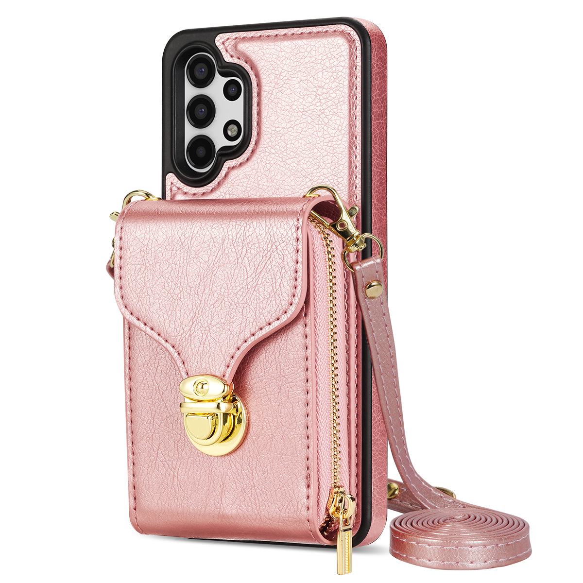 Zipper Phone Case for Samsung Galaxy A13 4G / 5G / A04s 4G / A04 4G / M13 5G , PU Leather Coated TPU Card Holder Kickstand Cover