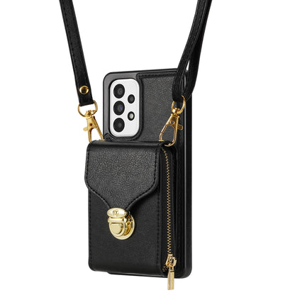 Crossbody Phone Case for Samsung Galaxy A52 4G / 5G / A52s 5G , PU Leather + TPU Zipper Card Holder Kickstand Cover