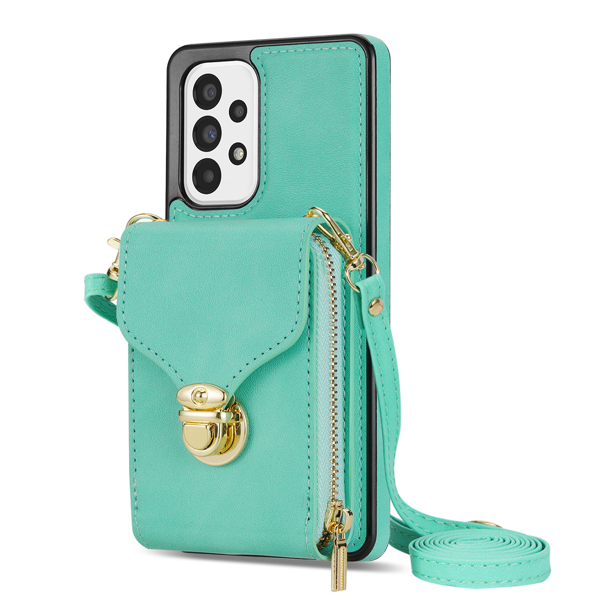 Crossbody Phone Case for Samsung Galaxy A52 4G / 5G / A52s 5G , PU Leather + TPU Zipper Card Holder Kickstand Cover