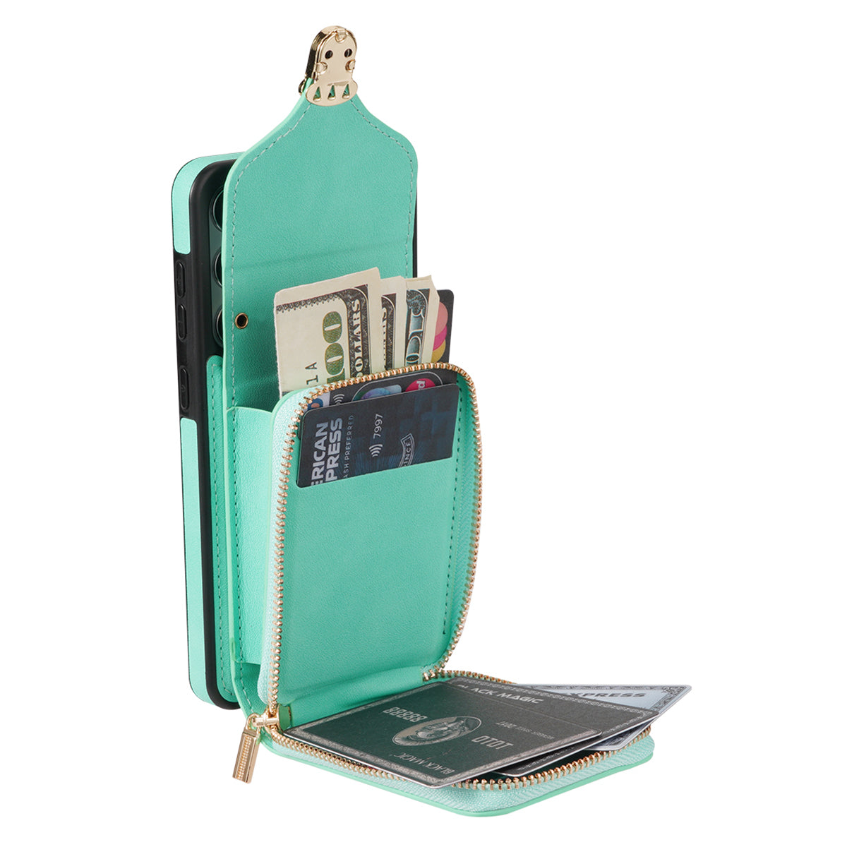 For Samsung Galaxy A54 5G PU Leather + TPU Anti-Fall Phone Case Card Slot Zipper Phone Bag Kickstand Cover