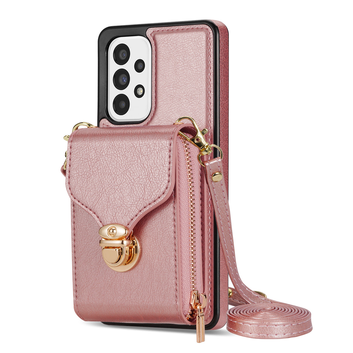 For Samsung Galaxy A53 5G Crossbody Zipper Case PU Leather + TPU Card Holder Kickstand Phone Cover