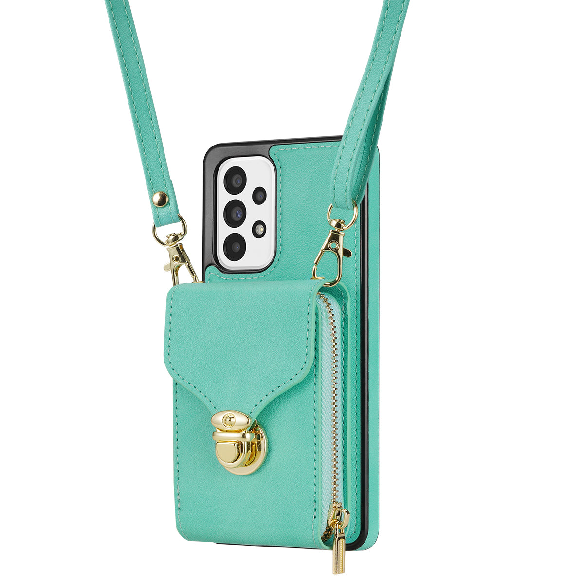 For Samsung Galaxy A53 5G Crossbody Zipper Case PU Leather + TPU Card Holder Kickstand Phone Cover