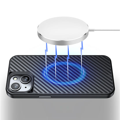 For iPhone 14 Kevlar Fiber TPU Magnetic Anti-scratch Back Cover Anti-fingerprint Phone Case