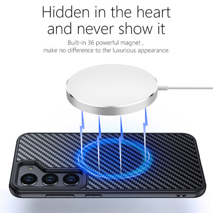 For Samsung Galaxy S23+ Magnetic Anti-scratch Back Cover Kevlar Fiber TPU Anti-drop Phone Case