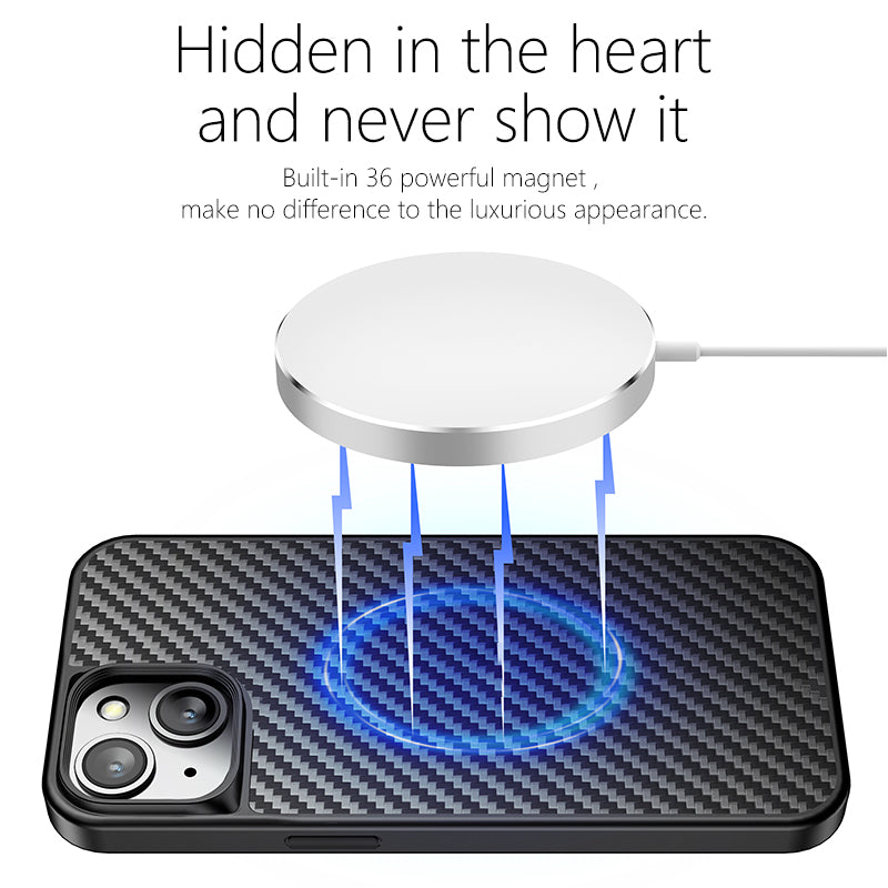 For iPhone 13 6.1 inch Kevlar Fiber TPU Drop-resistant Phone Cover Magnetic Protective Back Case