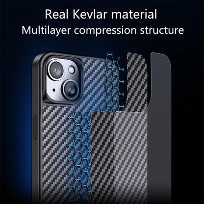 For iPhone 13 6.1 inch Kevlar Fiber TPU Drop-resistant Phone Cover Magnetic Protective Back Case