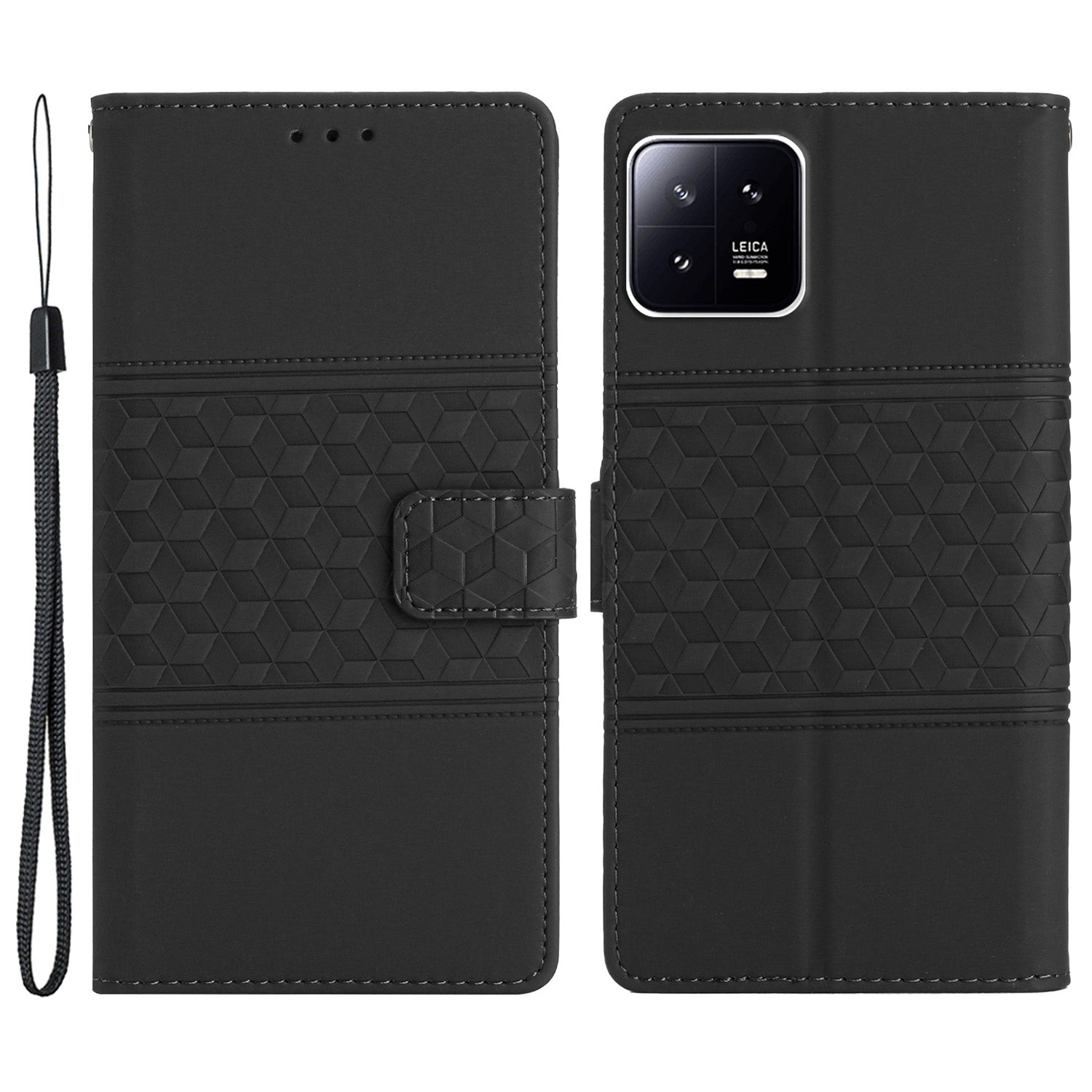 PU Leather Phone Case for Xiaomi 13 5G , Imprinted Rhombus Stand Wallet Cover