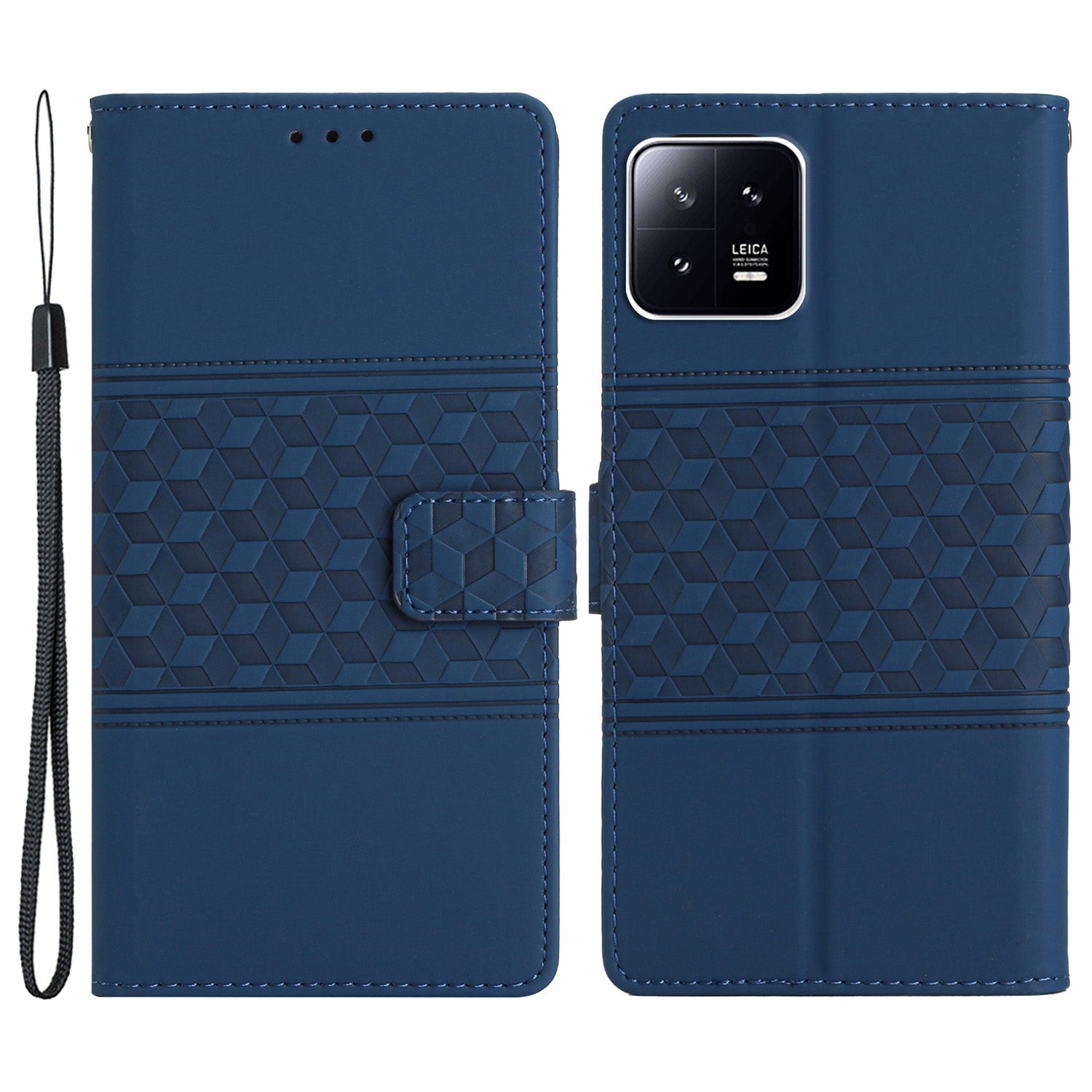 PU Leather Phone Case for Xiaomi 13 5G , Imprinted Rhombus Stand Wallet Cover