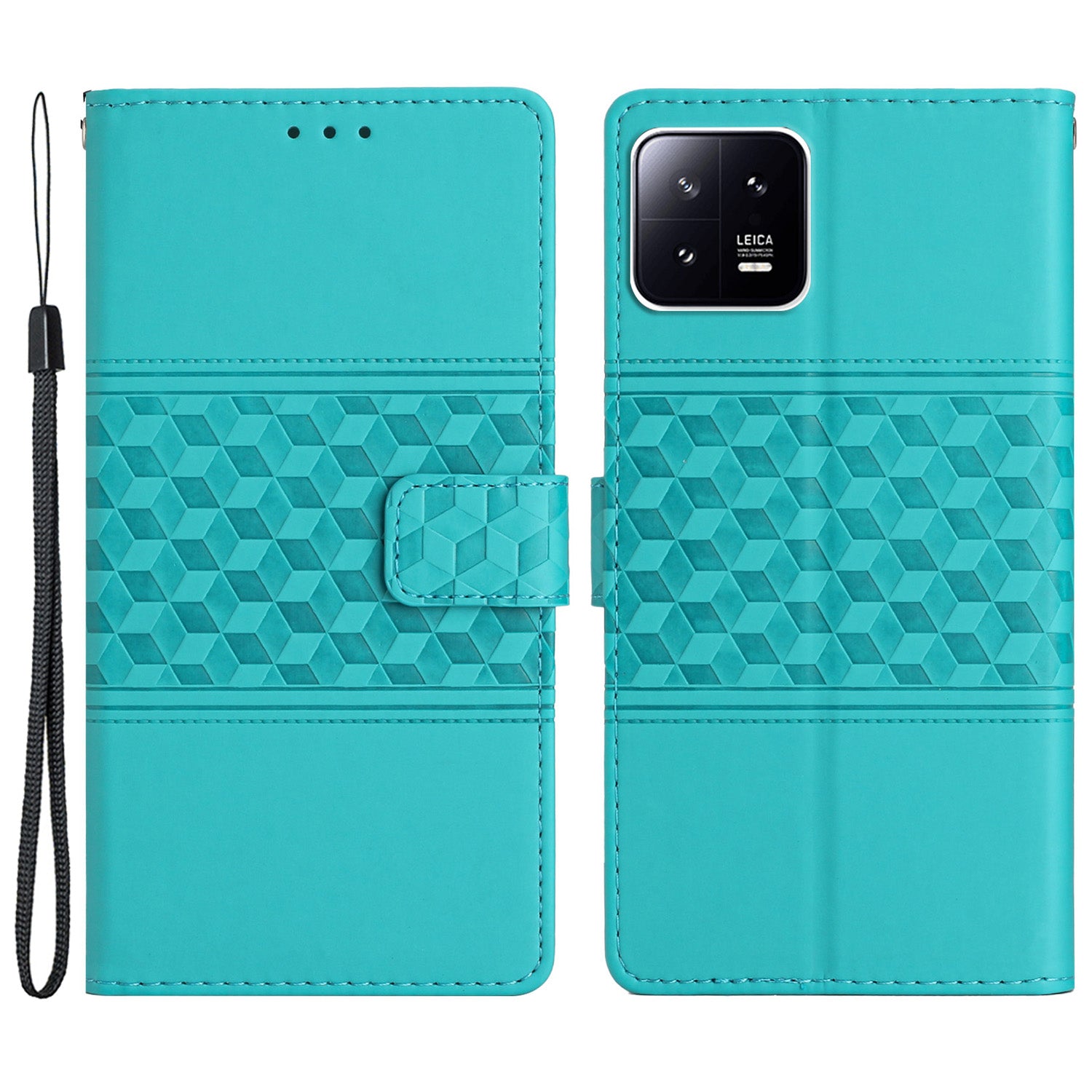 PU Leather Phone Case for Xiaomi 13 5G , Imprinted Rhombus Stand Wallet Cover