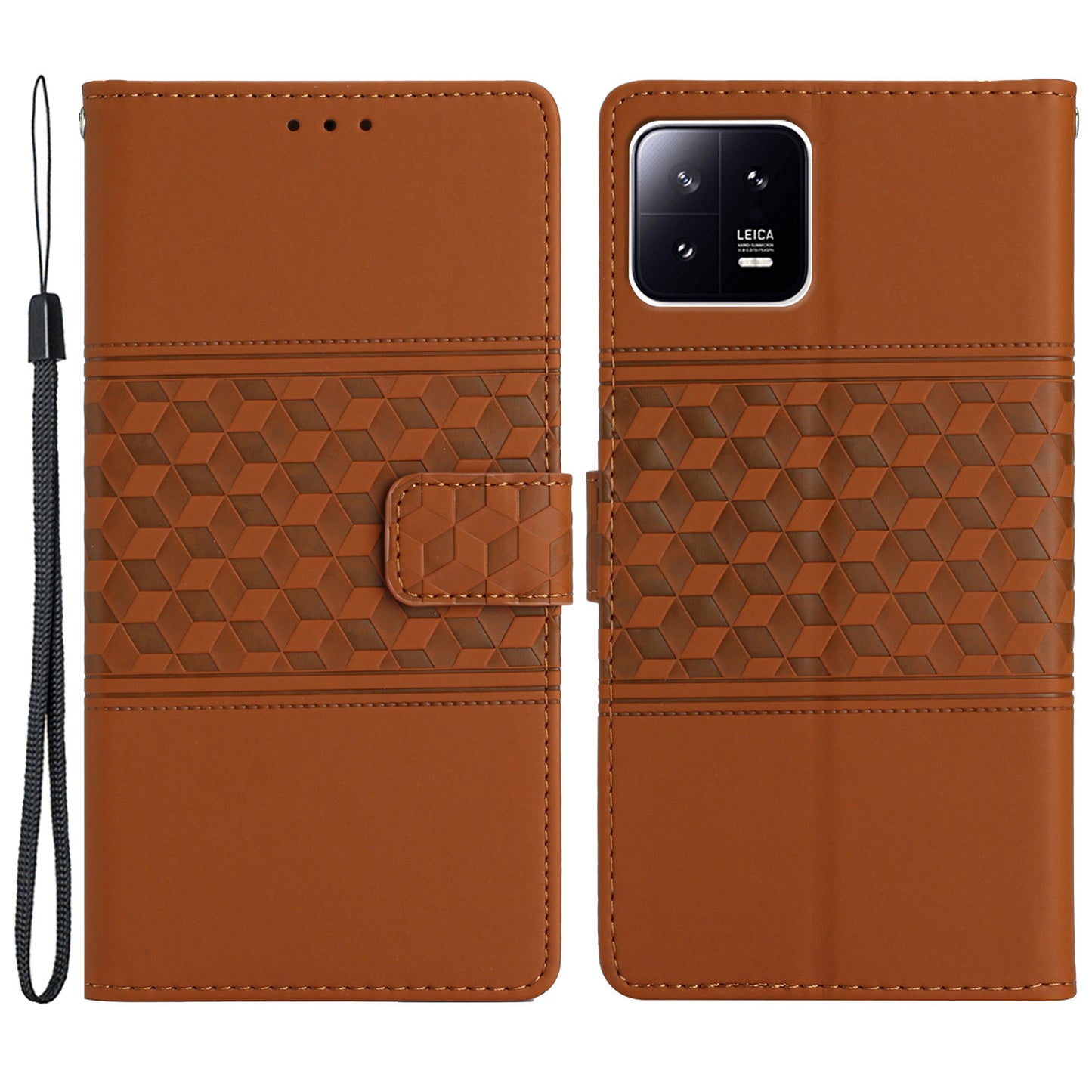 PU Leather Phone Case for Xiaomi 13 5G , Imprinted Rhombus Stand Wallet Cover