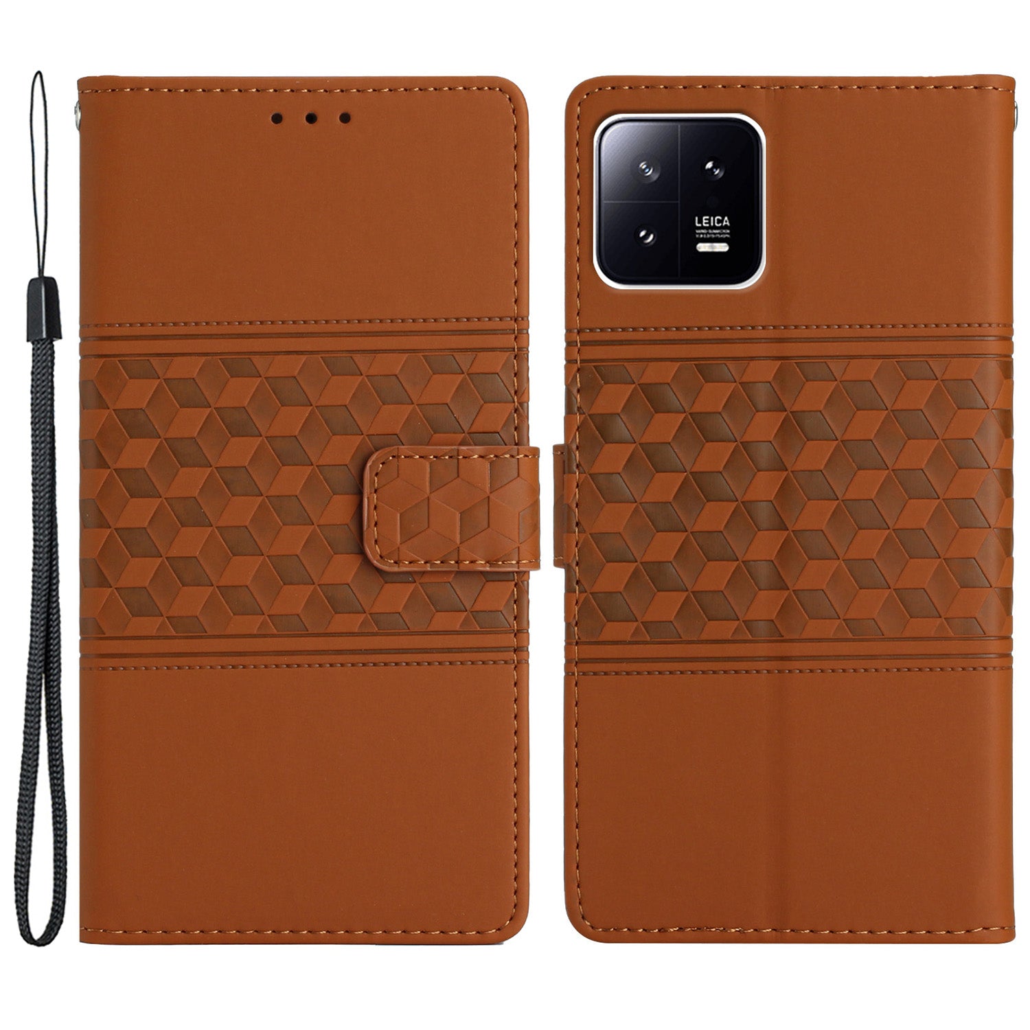 PU Leather Phone Case for Xiaomi 13 5G , Imprinted Rhombus Stand Wallet Cover