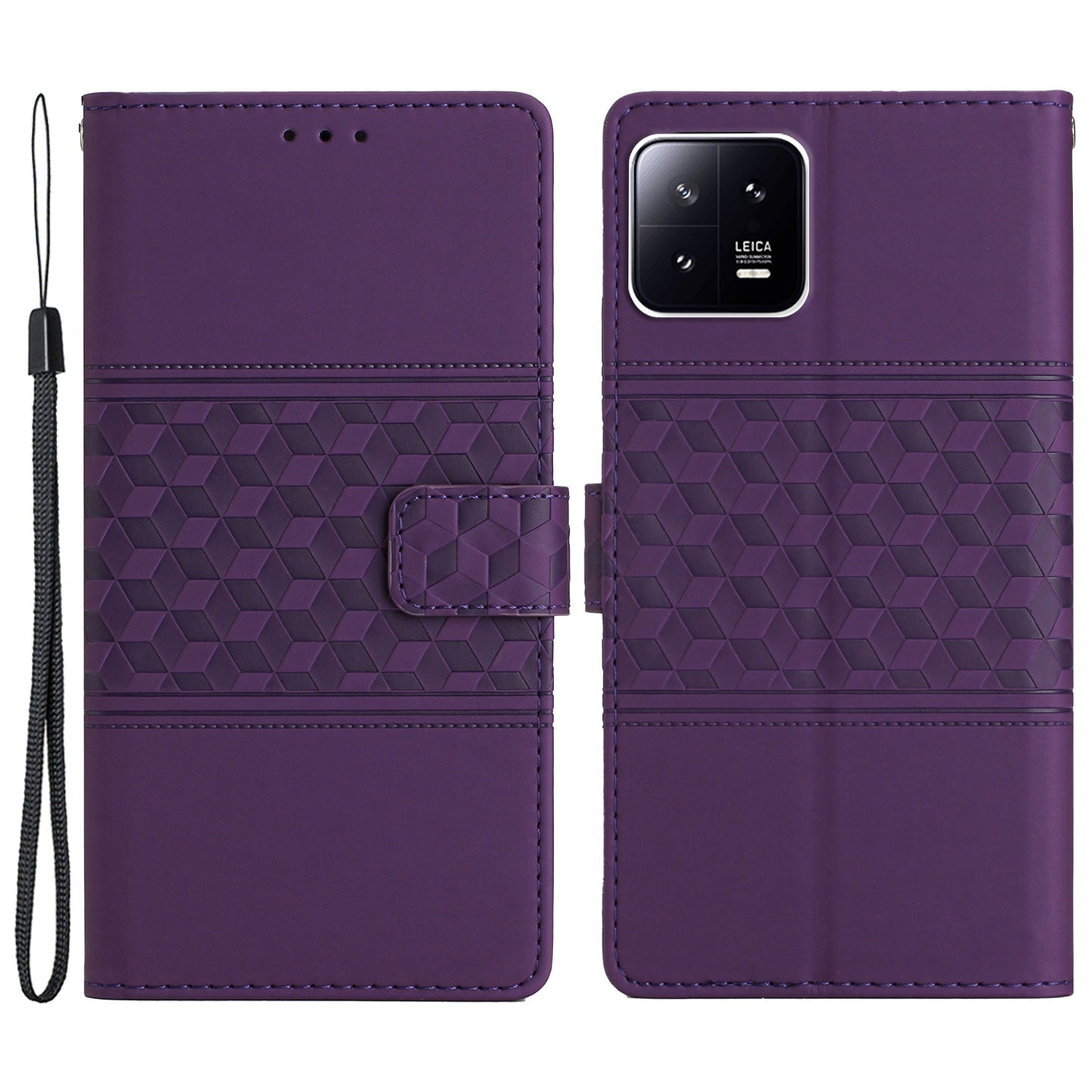 PU Leather Phone Case for Xiaomi 13 5G , Imprinted Rhombus Stand Wallet Cover
