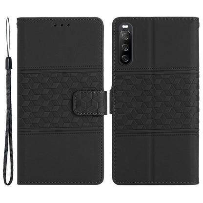 Anti-scratch Phone Leather Case for Sony Xperia 10 V , Imprinted Rhombus Stand Wallet Cover