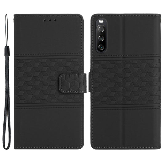 Anti-scratch Phone Leather Case for Sony Xperia 10 V , Imprinted Rhombus Stand Wallet Cover