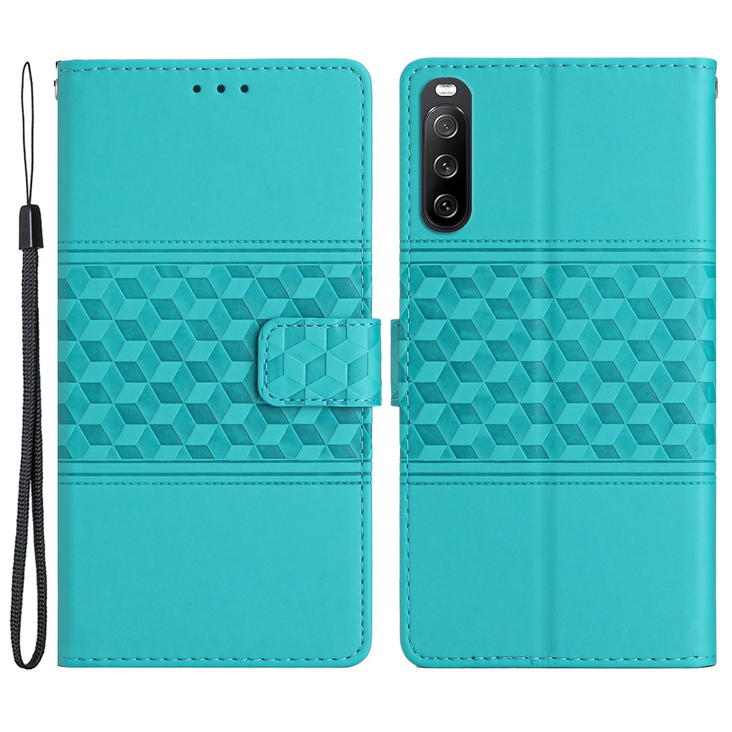 Anti-scratch Phone Leather Case for Sony Xperia 10 V , Imprinted Rhombus Stand Wallet Cover