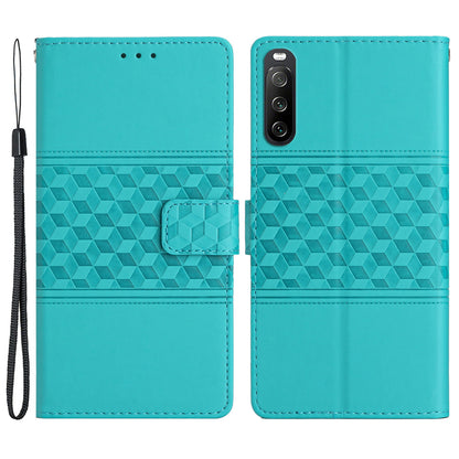 Anti-scratch Phone Leather Case for Sony Xperia 10 V , Imprinted Rhombus Stand Wallet Cover
