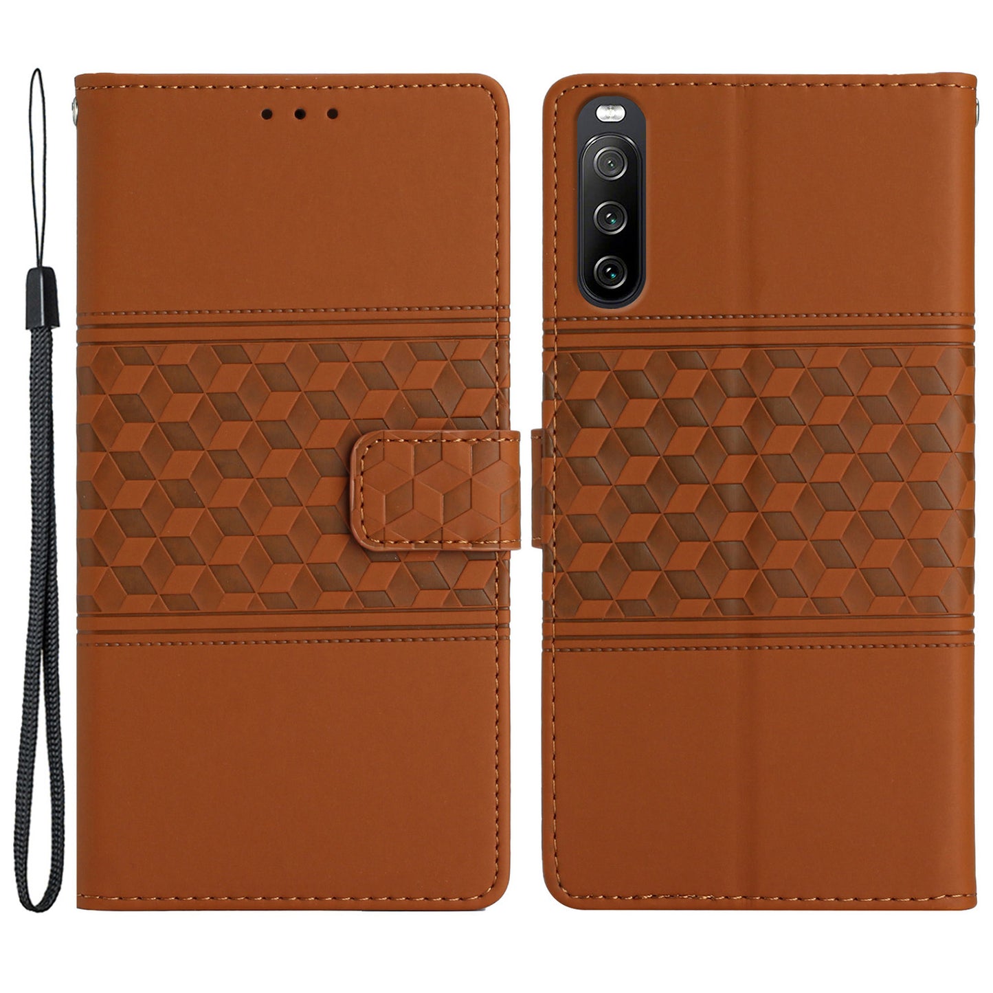 Anti-scratch Phone Leather Case for Sony Xperia 10 V , Imprinted Rhombus Stand Wallet Cover
