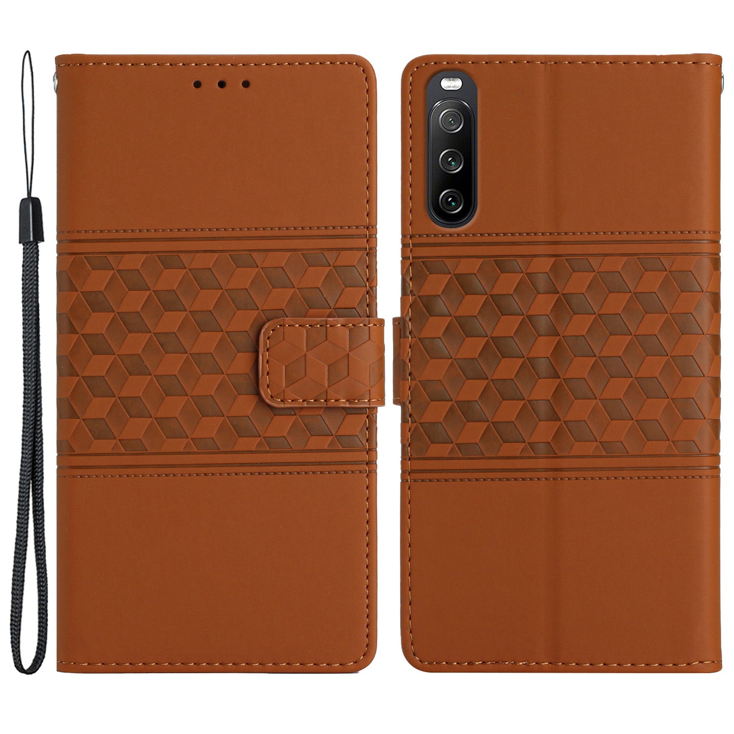 Anti-scratch Phone Leather Case for Sony Xperia 10 V , Imprinted Rhombus Stand Wallet Cover