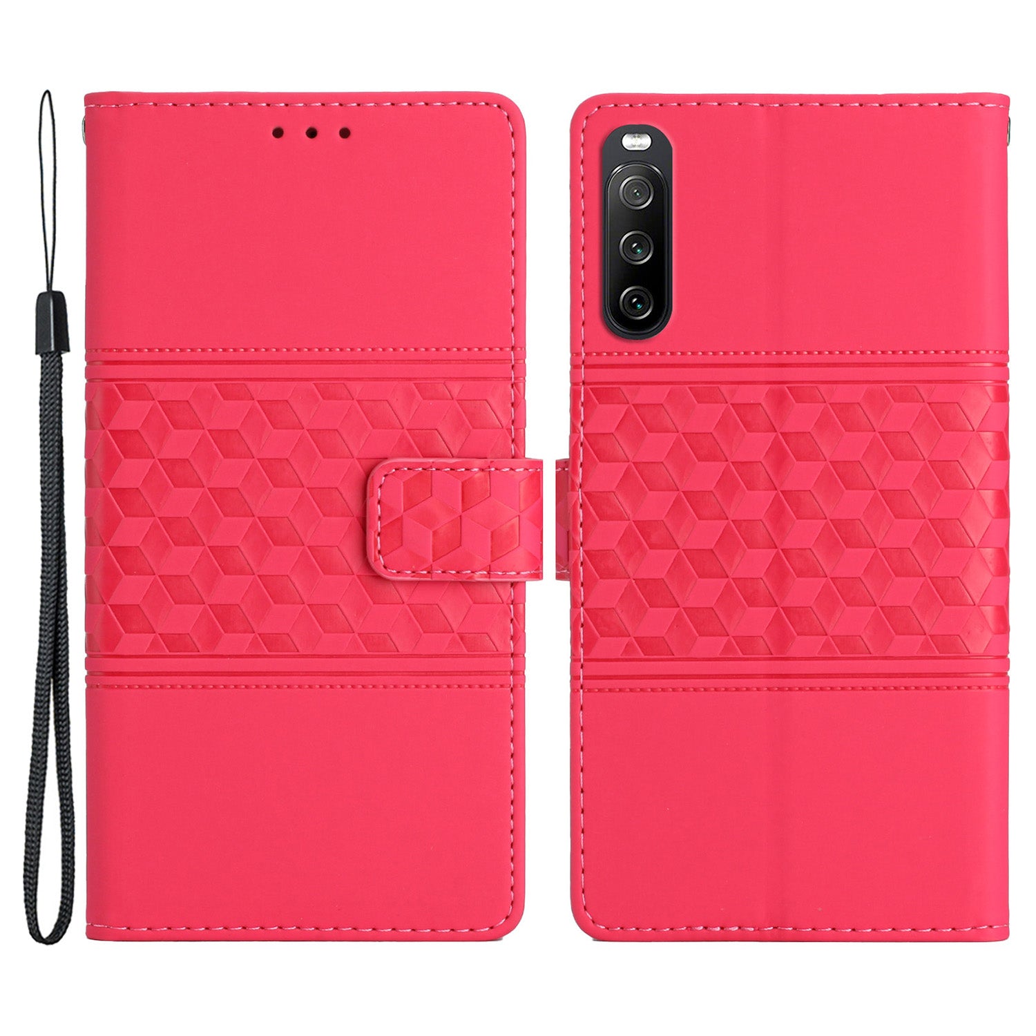 Anti-scratch Phone Leather Case for Sony Xperia 10 V , Imprinted Rhombus Stand Wallet Cover