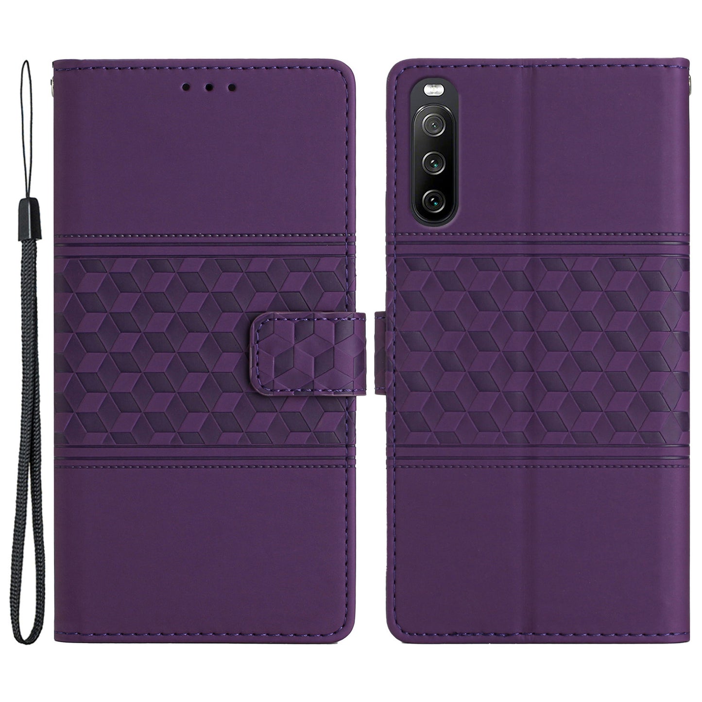 Anti-scratch Phone Leather Case for Sony Xperia 10 V , Imprinted Rhombus Stand Wallet Cover