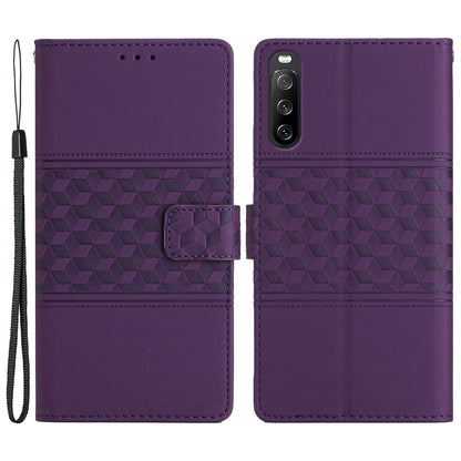 Anti-scratch Phone Leather Case for Sony Xperia 10 V , Imprinted Rhombus Stand Wallet Cover