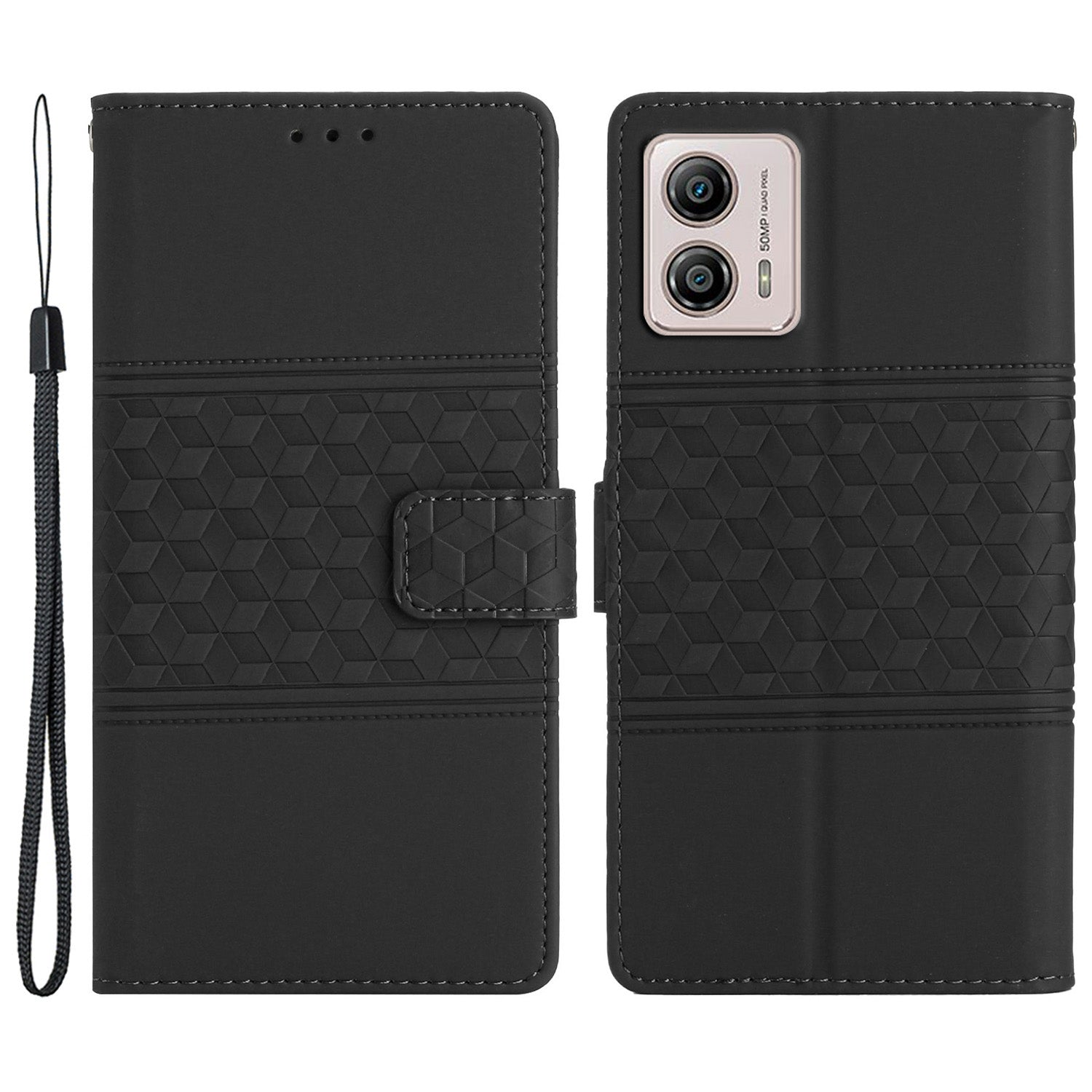 PU Leather Stand Case for Motorola Moto G73 5G , Wallet Imprinted Rhombus Cell Phone Cover