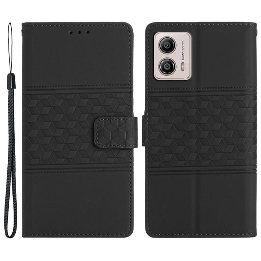 PU Leather Stand Case for Motorola Moto G73 5G , Wallet Imprinted Rhombus Cell Phone Cover