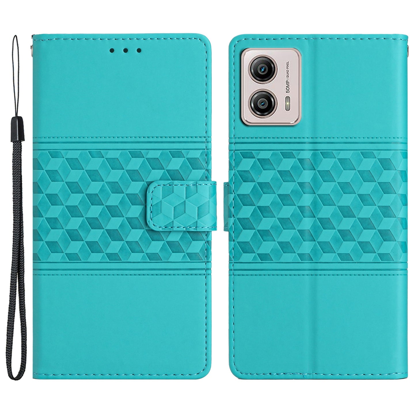 PU Leather Stand Case for Motorola Moto G73 5G , Wallet Imprinted Rhombus Cell Phone Cover