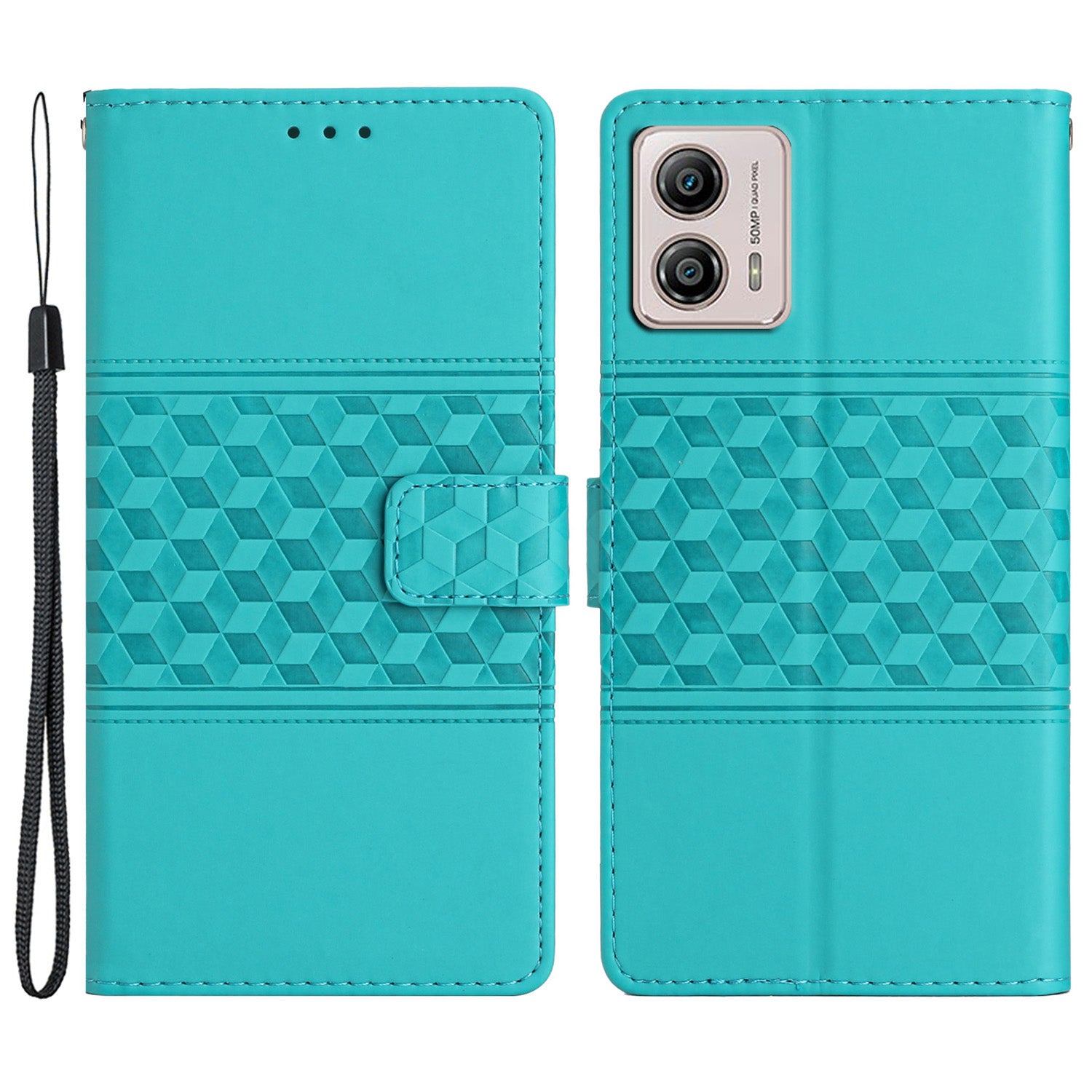 PU Leather Stand Case for Motorola Moto G73 5G , Wallet Imprinted Rhombus Cell Phone Cover