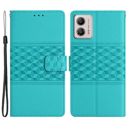 PU Leather Stand Case for Motorola Moto G73 5G , Wallet Imprinted Rhombus Cell Phone Cover