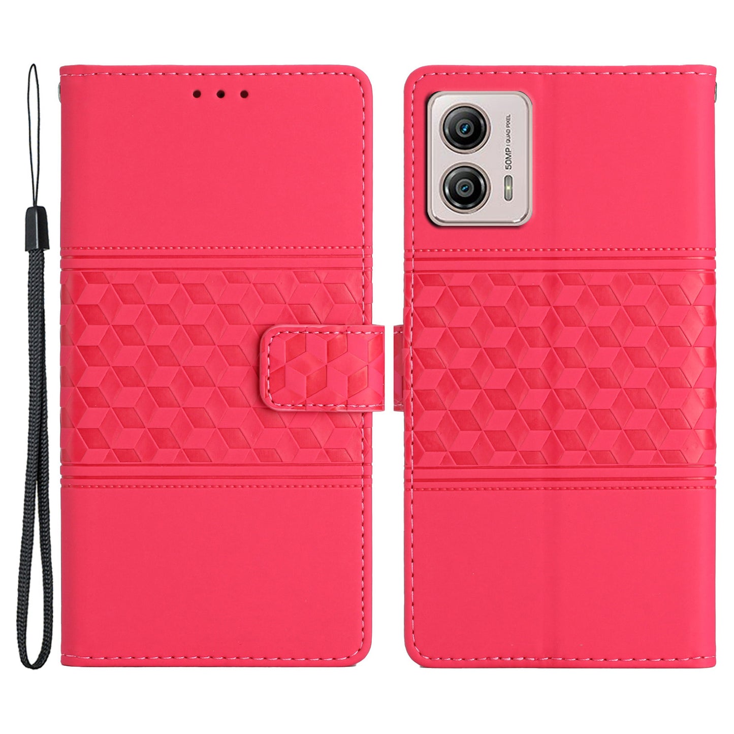 PU Leather Stand Case for Motorola Moto G73 5G , Wallet Imprinted Rhombus Cell Phone Cover