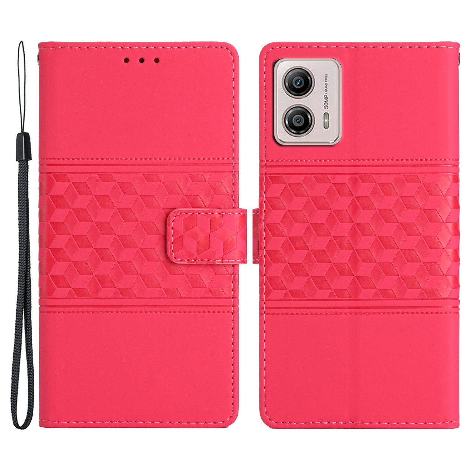 PU Leather Stand Case for Motorola Moto G73 5G , Wallet Imprinted Rhombus Cell Phone Cover