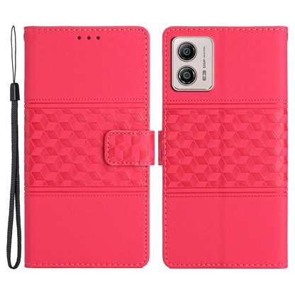 PU Leather Stand Case for Motorola Moto G73 5G , Wallet Imprinted Rhombus Cell Phone Cover