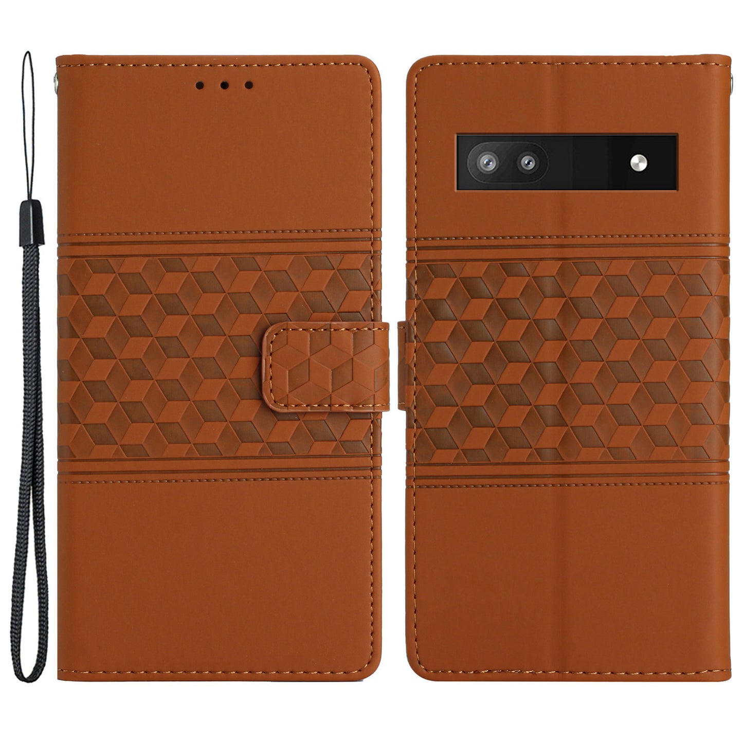 Imprinted Rhombus Leather Case for Google Pixel 7a , Anti-drop Phone Stand Wallet Cover