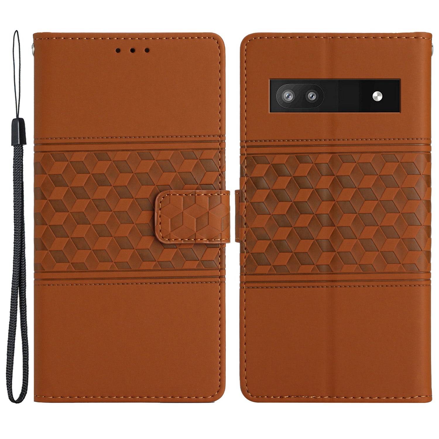 Imprinted Rhombus Leather Case for Google Pixel 7a , Anti-drop Phone Stand Wallet Cover