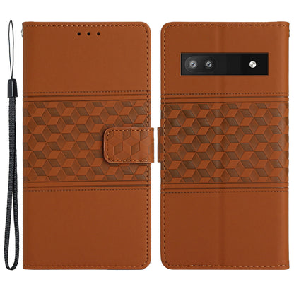Imprinted Rhombus Leather Case for Google Pixel 7a , Anti-drop Phone Stand Wallet Cover