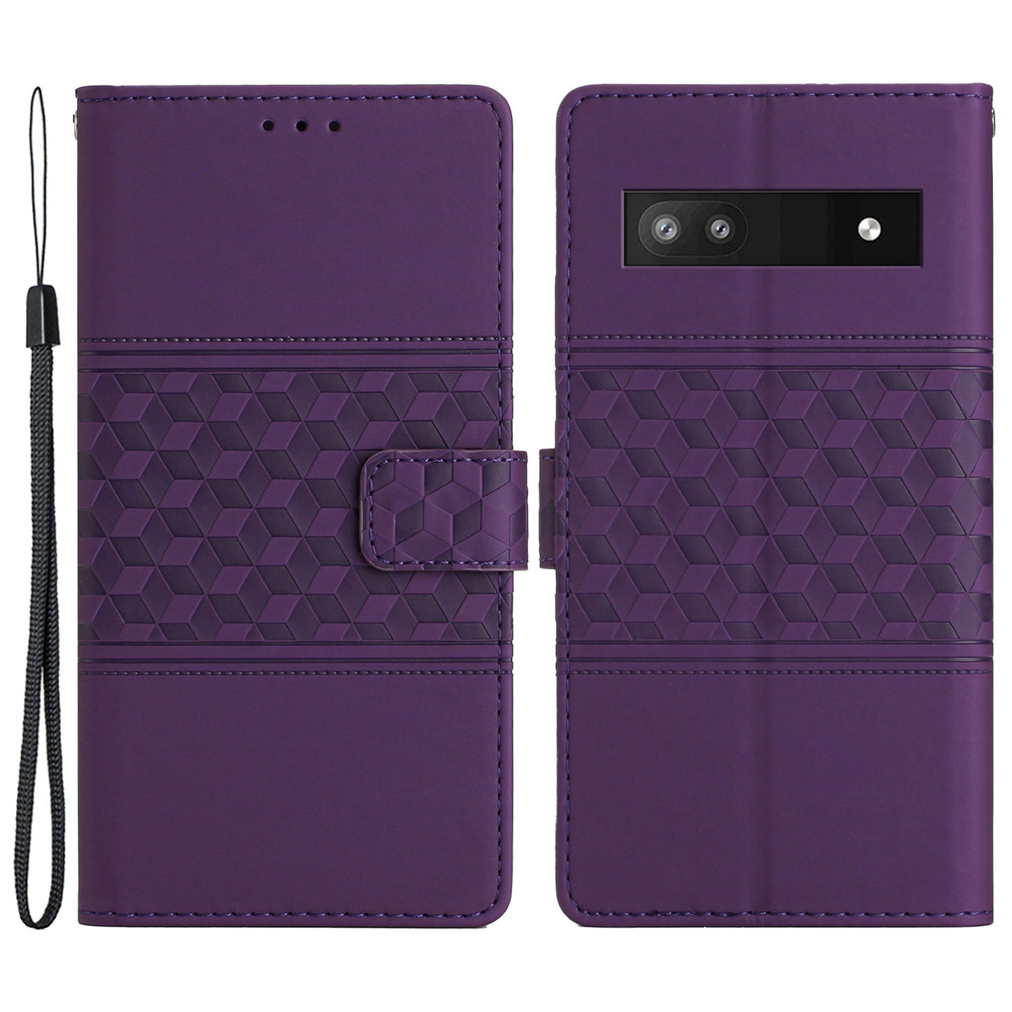 Imprinted Rhombus Leather Case for Google Pixel 7a , Anti-drop Phone Stand Wallet Cover