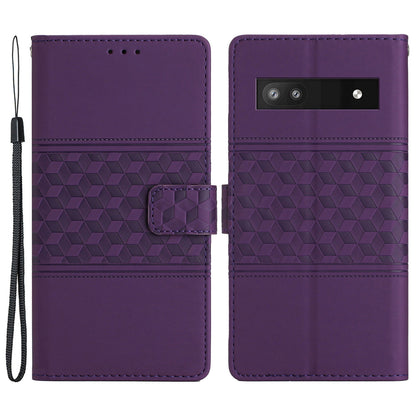 Imprinted Rhombus Leather Case for Google Pixel 7a , Anti-drop Phone Stand Wallet Cover