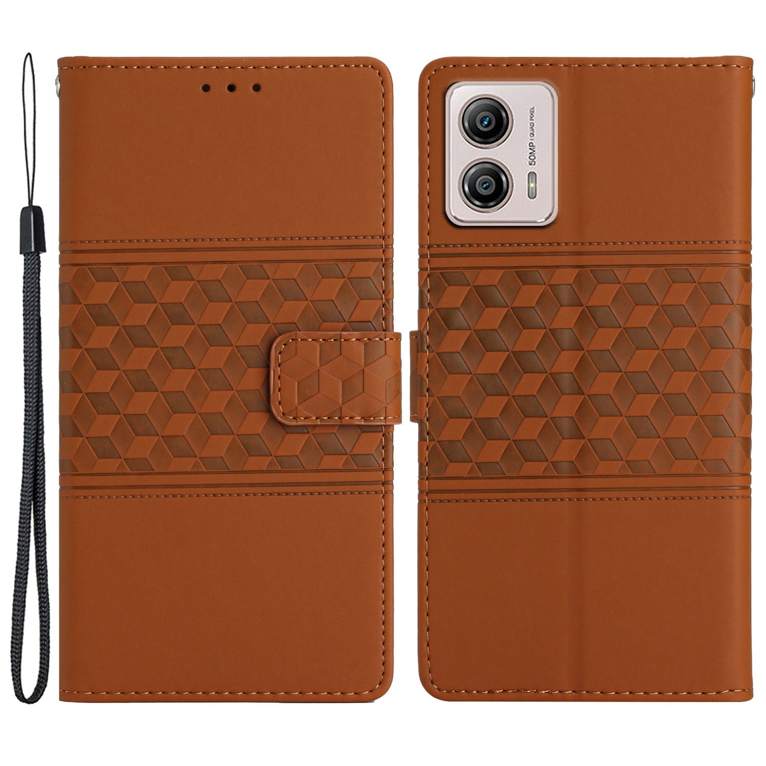 Protective Leather Phone Cover for Motorola Moto G13 4G , Imprinted Rhombus Stand Wallet Case