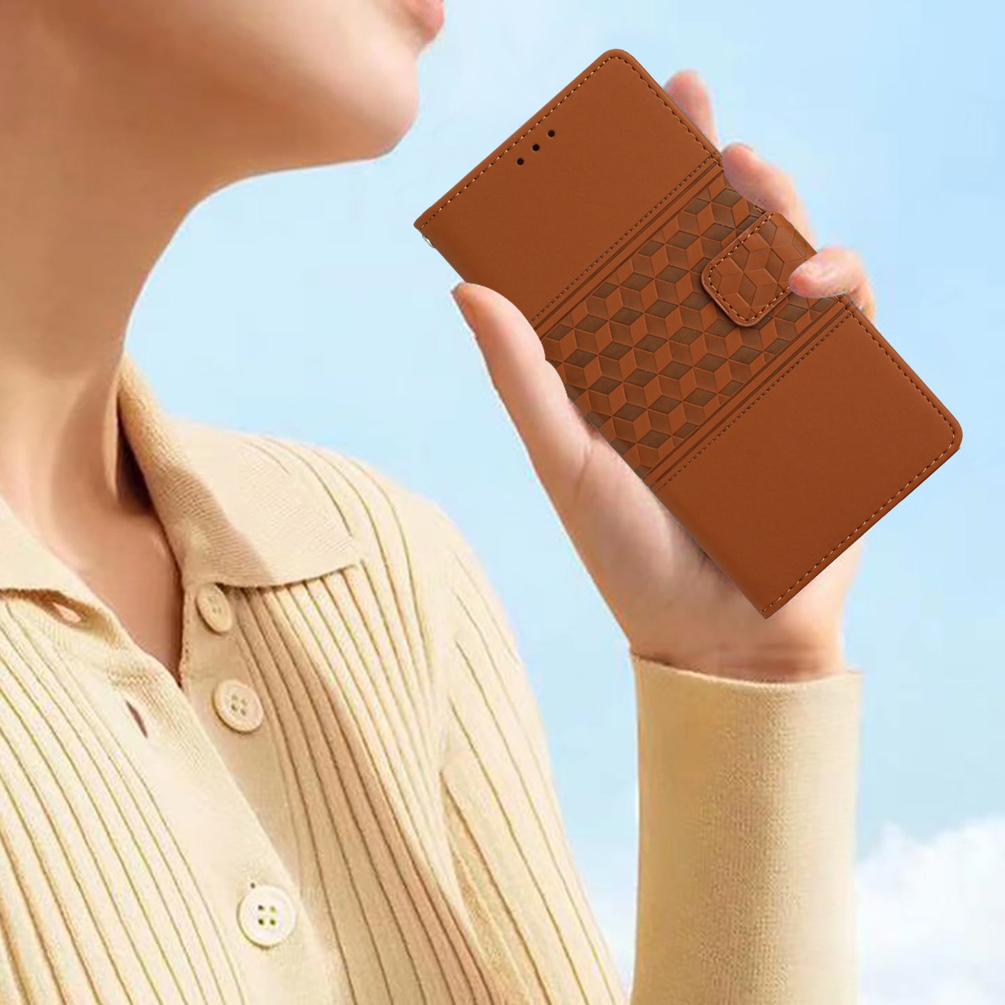 Protective Leather Phone Cover for Motorola Moto G13 4G , Imprinted Rhombus Stand Wallet Case