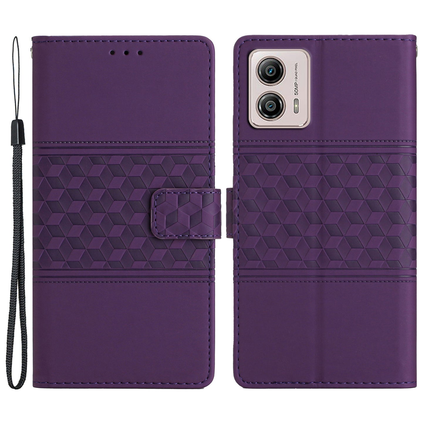 Protective Leather Phone Cover for Motorola Moto G13 4G , Imprinted Rhombus Stand Wallet Case