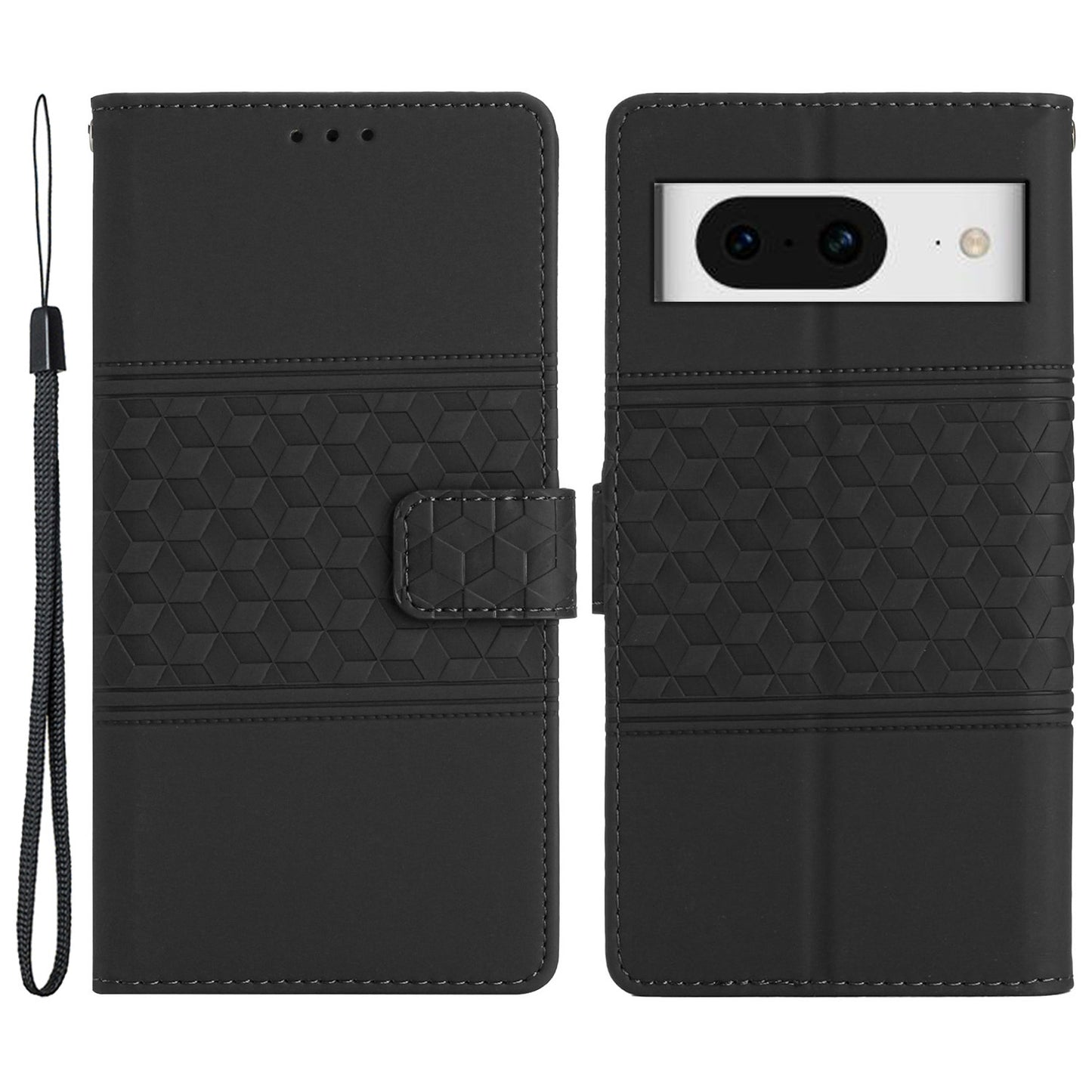Imprinted Rhombus Phone Case for Google Pixel 8 , Stand Wallet Leather+TPU Cover