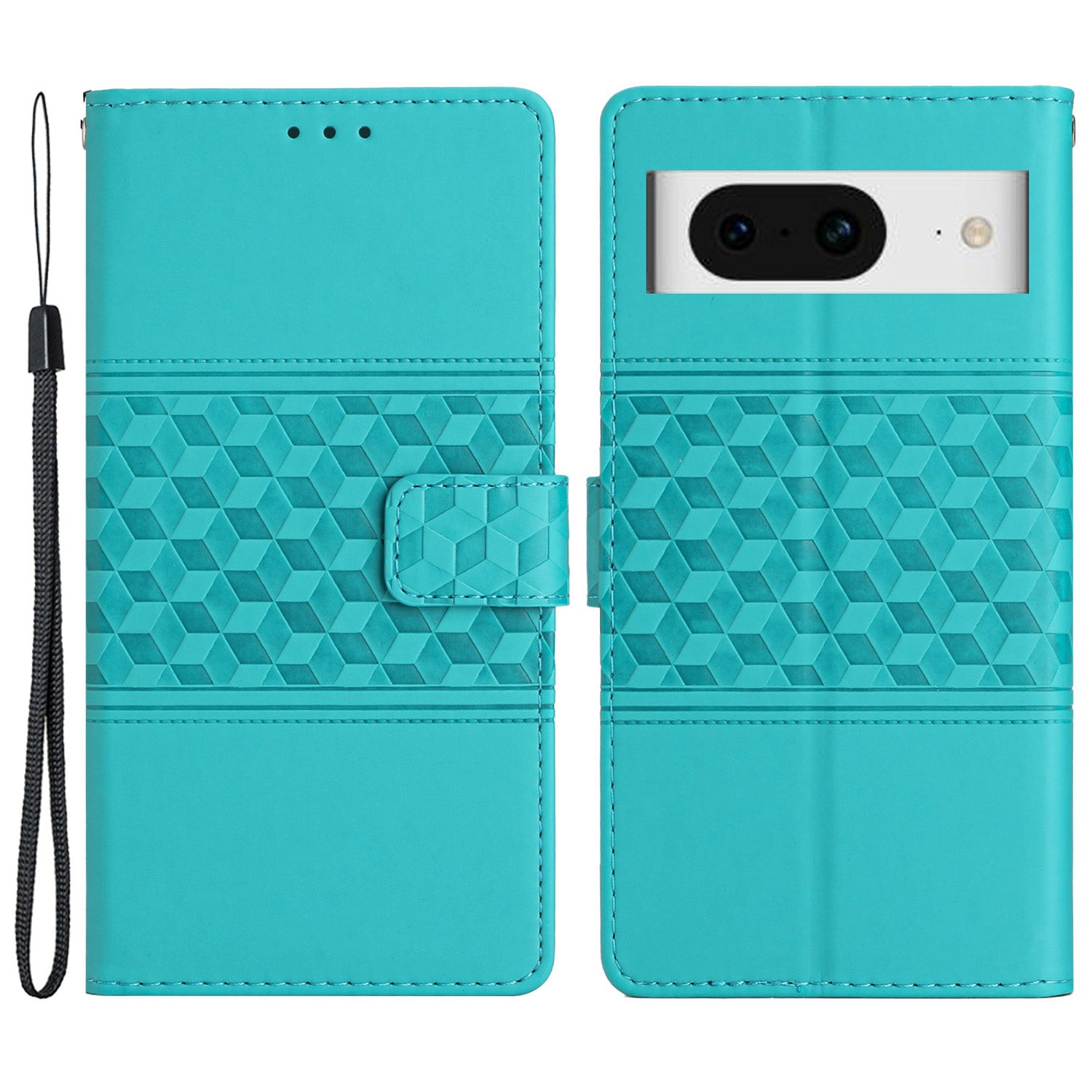 Imprinted Rhombus Phone Case for Google Pixel 8 , Stand Wallet Leather+TPU Cover