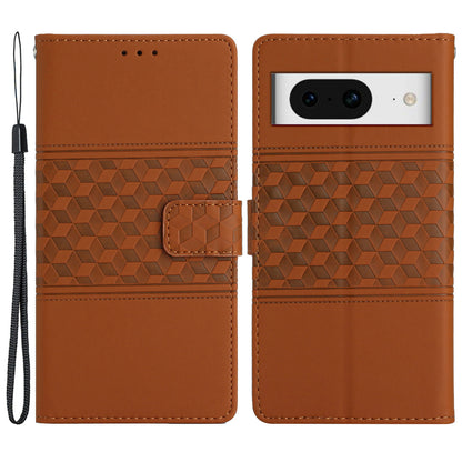 Imprinted Rhombus Phone Case for Google Pixel 8 , Stand Wallet Leather+TPU Cover