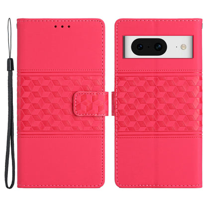 Imprinted Rhombus Phone Case for Google Pixel 8 , Stand Wallet Leather+TPU Cover