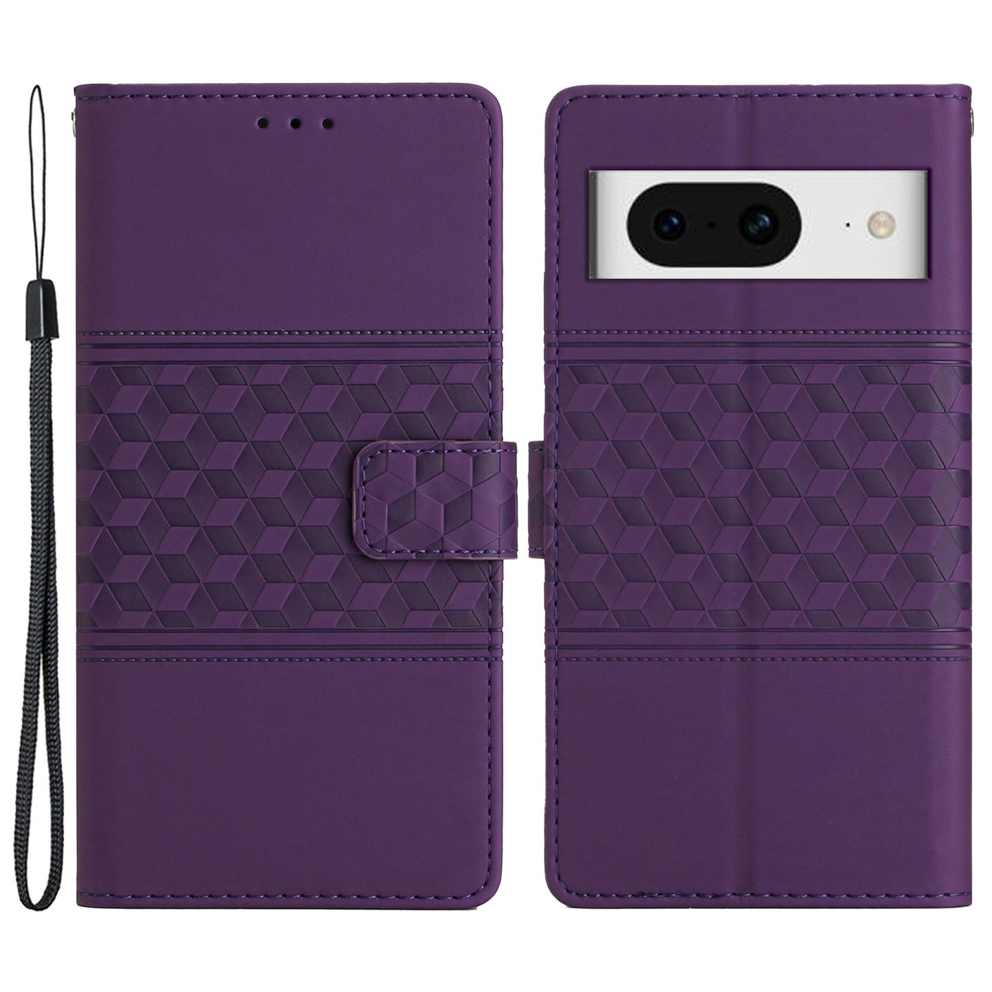 Imprinted Rhombus Phone Case for Google Pixel 8 , Stand Wallet Leather+TPU Cover