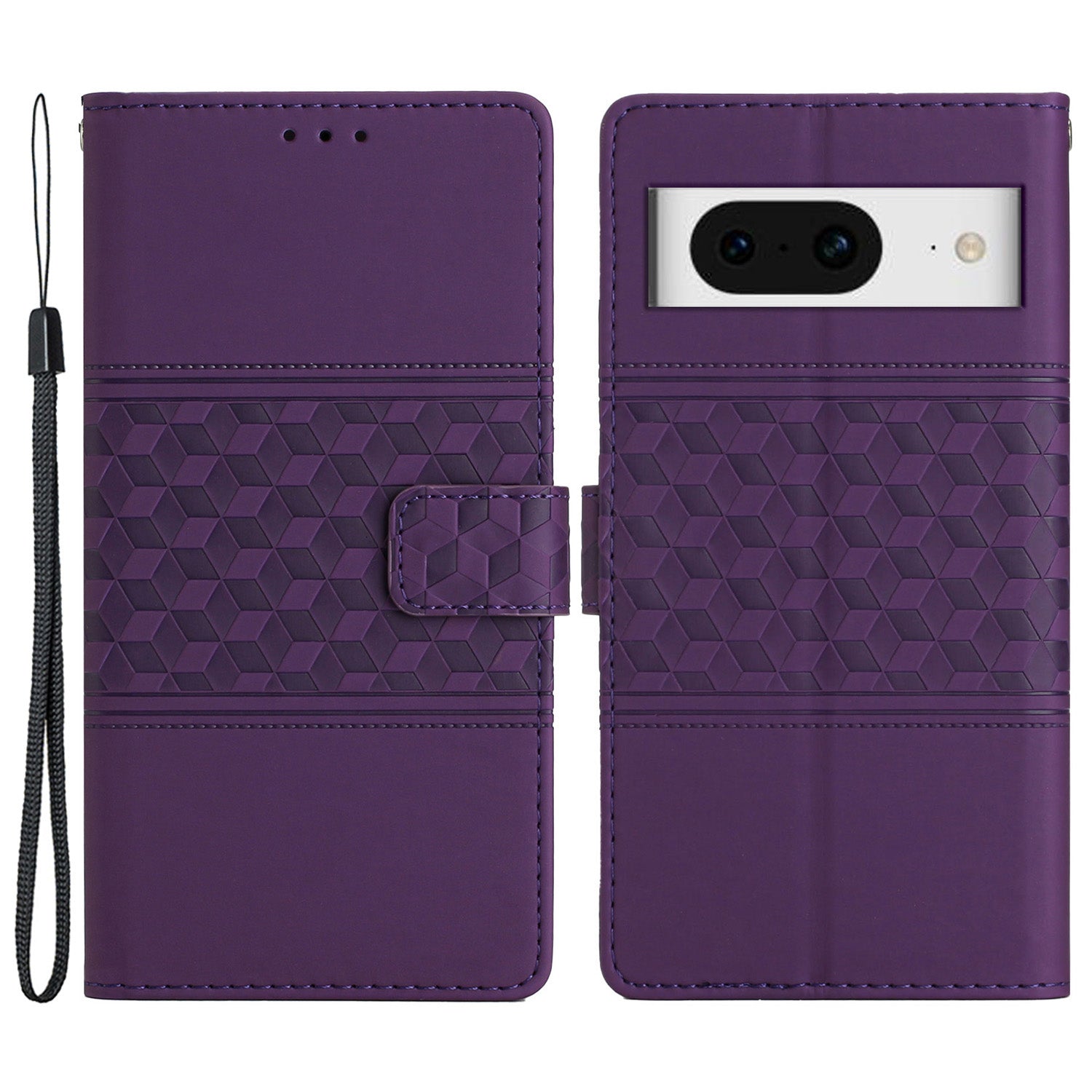 Imprinted Rhombus Phone Case for Google Pixel 8 , Stand Wallet Leather+TPU Cover