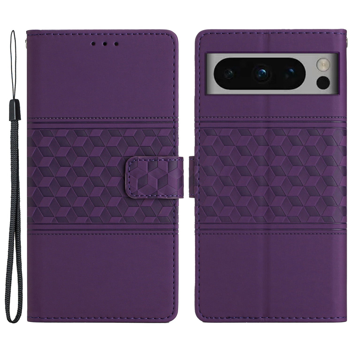 Phone Leather Case for Google Pixel 8 Pro , Stand Wallet Imprinted Rhombus Phone Cover
